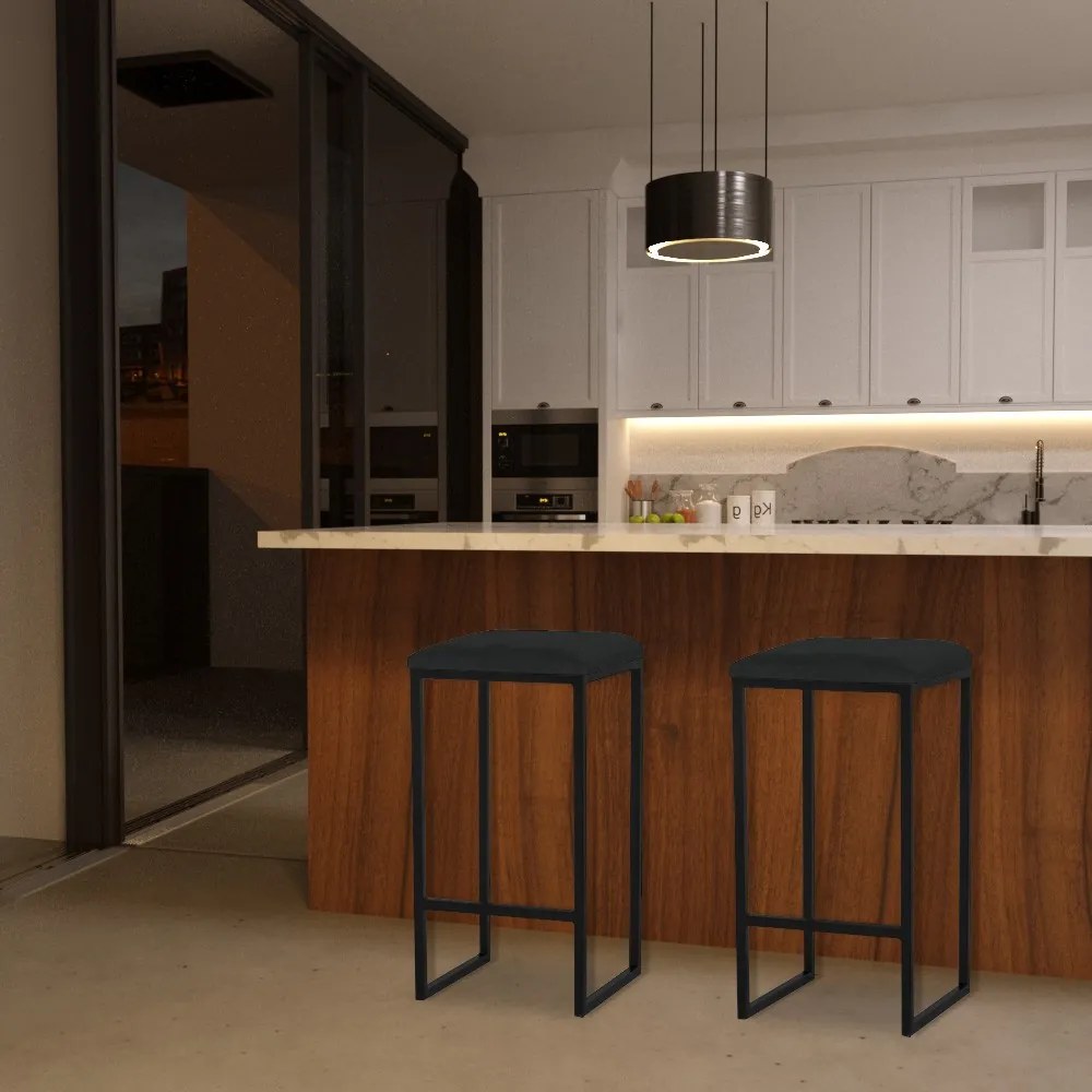 Kit 2 Banqueta Decorativa Billie Base Preta Veludo Preto G41 - Gran Belo