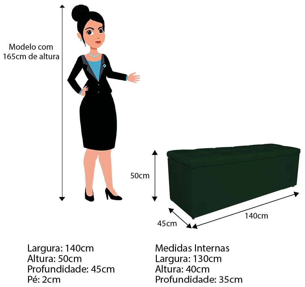 Calçadeira Estofada Manchester 140 cm Casal Suede Verde - ADJ Decor