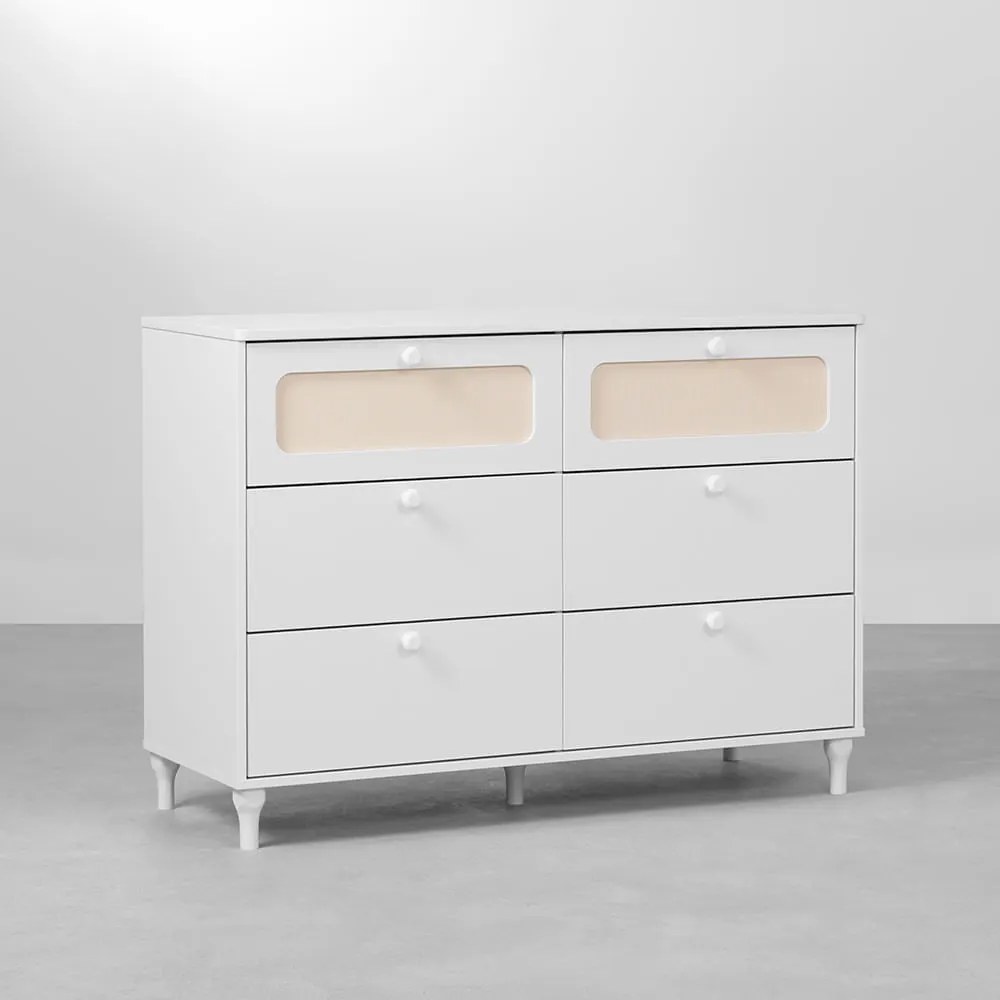 Cômoda Rattan 6 Gavetas - Branco