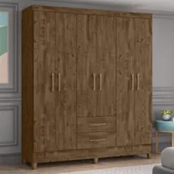 Guarda Roupa Casal 6 Portas 2 Gavetas 153cm Paraná Z17 Castanho Wood -