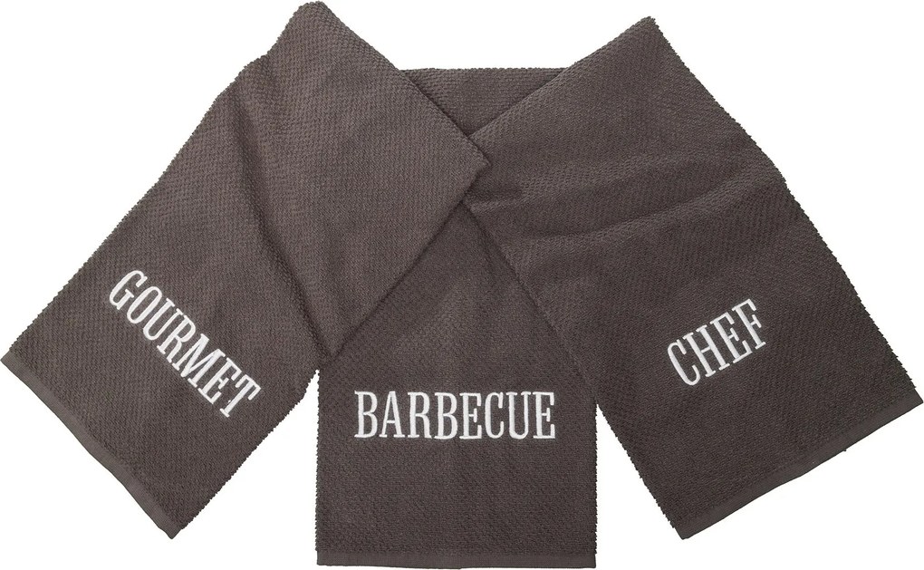 Kit 3 Panos de Prato Prime 100% Algodão Gourmet - Cinza Grafite  Grafite