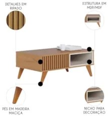 Mesa de Centro Para Sala Ripada Leo Freijó/Off White Matte C05 - Mpoze