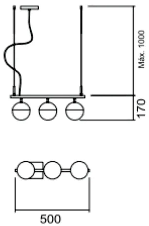 Pendente Gude C/ 3 Globos 50Cm 3L G9 / Metal E Globo Ø12Cm | Usina 165... (MR-T - Marrom Texturizado, FOSCO)