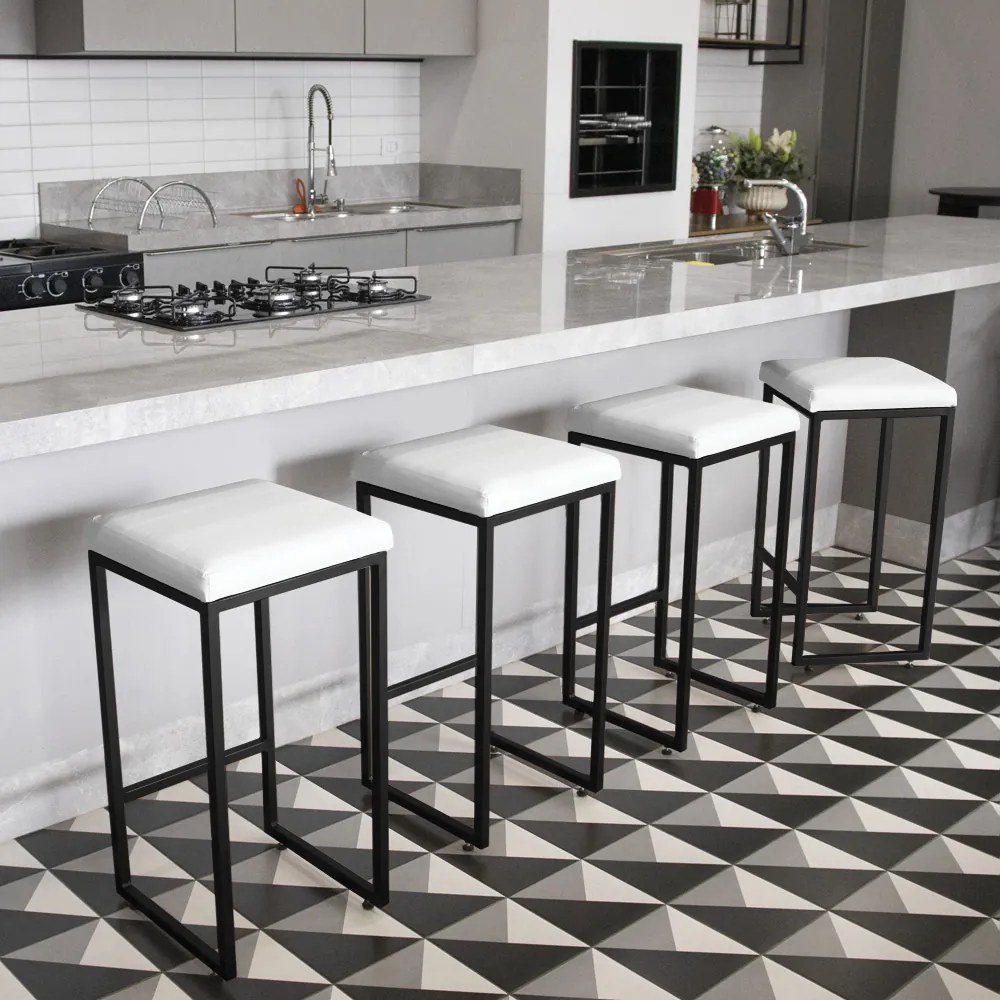 Banqueta Alta para Cozinha Industrial Nick Preto e Sintético D03 - D'Rossi - Branco