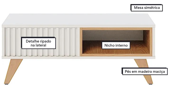 Mesa de Centro Para Sala Retangular 1 Nicho karin C04 - D'Rossi - Off White e Freijó