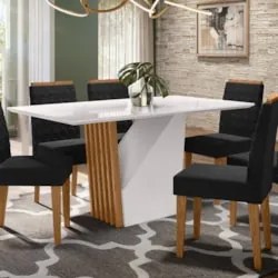 Mesa De Jantar 6 Lugares 120cm Venetti N02 Ypê/Off White - Mpozenato