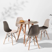 Conjunto Mesa Square Redonda Bétula 88cm + 4 Cadeiras Eiffel Bege acinzentado