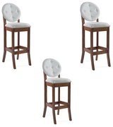 Kit 3 Banquetas Alta Madeira Maciça Teseu Linho Off White/Imbuia G42 - Gran Belo