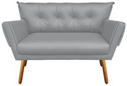 Kit 01 Namoradeira e 02 Poltronas Anitta Corino Pés Palito Castanho D03 - D'Rossi - Cinza