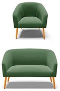 Sofá Namoradeira e Poltrona Pé Palito Castanho Stella Suede Verde D03 - D'Rossi