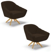 Kit 02 Poltronas Giratória Giovana Suede Base Madeira MA30 D03 - D'Rossi
 - Marrom