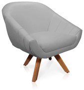 Poltrona Giratória Giovana Corino Base Madeira MM30 D03 - D'Rossi - Cinza