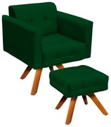 Kit 01 Poltrona Giratória e 01 Puff Elisa Suede Base Madeira MM30 D03 - D'Rossi - Verde