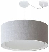 Lustre Pendente Cilíndrico Com Desvio Md-4318 Cúpula em Tecido 60x30cm Rustico Cinza - Bivolt