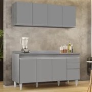 Armário Cozinha e Balcão Com Tampo 160cm Arkansas Cinza     - Lumil