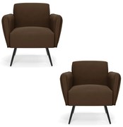 Kit 2 Poltronas Pés Palito de Ferro Bruna Suede D01 - D'Rossi - Marrom