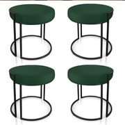 Puff Redondo Base Industrial Preto Kit 4 Love Suede D03 - D'Rossi - Verde