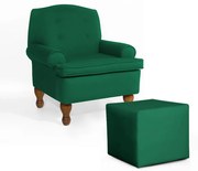 Conjunto Poltrona Vovó Lucy Decorativa + Puff Ana Suede Verde Bandeira