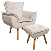 Poltrona Decorativa Pés Palito com Puff Opla Suede Bege - Ibiza