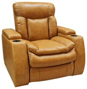 Poltrona do Papai Reclinável Sala de Cinema Yellowstone Elétrica Porta-Copos LED Couro Caramelo G86 - Gran Belo