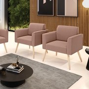 Poltrona Sala Estar Pé Palito Natural Kit 2 Marisa Bouclê - Rose
