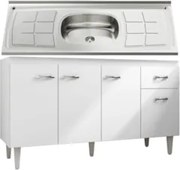 Balcão Gabinete Com Pia Inox 150cm 4 Portas Gabriela Branco/Preto - AJ