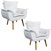 Poltrona Sala de Estar Pé Palito de Madeira Kit 2 Opala Suede - Cinza