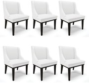 Kit 06 Cadeiras de Jantar Liz Corino Branco Base Fixa Madeira Preto D03 - D'Rossi