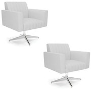 Kit 2 Poltronas Giratória Viena Gomada Linho Base Cromada D03 - D'Rossi - A05 Cinza