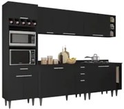 Armário de Cozinha Com Tampo CP07 280cm Pérola Preto Z34      - Mpozen
