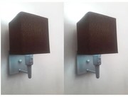 Kit/2 Arandela Quadrada Md-2019 Cinza C/ Inter Liga e Desl Cúpula em Tecido Café - Bivolt