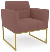 Poltrona Elisa Veludo Base Metálica Industrial Dourado D03 - D'Rossi - Rose