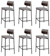 Banqueta Alta Bar Estofada Kit 6 Ella M25 Linho Cinza CL/Café - Mpozen