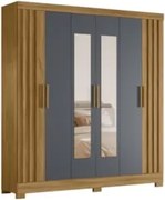 Guarda Roupa Casal 195cm Espelho Ripado Arlon Z17 Freijó/Cinza - Mpoze
