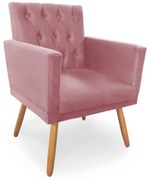 Poltrona Decorativa Clara Capitonê Pés Palito Suede Rosa - Sheep Estofados