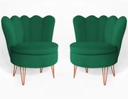 Conjunto 2 Poltrona Dália com 2 Puff Chloe Pés Hairpin Legs Bronze Veludo Verde Bandeira