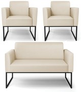 Sofá Namoradeira com 2 Poltronas Base Industrial Preto Marisa Corino D03 - D'Rossi - Bege