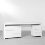 Conjunto Office - Bancada Contemporânea Branco 2,06m + Gaveteiro 3 Gavetas Branco 42,5cm  +  Gaveteiro 3 Gavetas Branco 85cm - Conjunto Office - Bancada Contemporânea Branco 2,06m + Módulo 3 Gavetas Branco 42,5cm  +  Módulo 3 Gavetas Branco 85cm