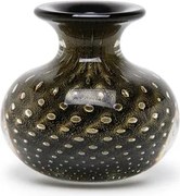 Vaso Mini Baixo Tela Preto com Ouro Murano Cristais Cadoro