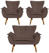 Namoradeira e 2 Poltronas Pé Palito Castanho Opala Suede - Marrom
