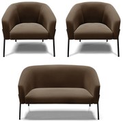 Namoradeira e 2 Poltronas Pé de Ferro Preto Stella Suede D03 - D'Rossi  - Marrom