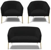 Namoradeira e 2 Poltronas Pé de Ferro Dourado Stella Linho D03 - D'Rossi  - A79 Preto