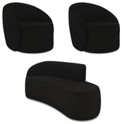 Sofá 3 Lugares Orgânico 180cm Morgan e 2 Poltronas Lua Suede Preto