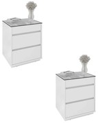 Kit 02 Mesas de Cabeceira Organizadora Ellie 3 Gavetas Branco C02 - D'Rossi