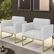 Poltrona Base Industrial Dourado Kit 2 Ana Linho Cinza - Ibiza