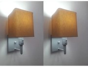 Kit/2 Arandela Quadrada Md-2019 Cinza C/ Inter Liga e Desl Cúpula em Tecido Palha - Bivolt