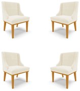 Kit 4 Cadeiras Decorativas Sala de Jantar Base Fixa de Madeira Firenze Veludo Bege/Castanho G19 - Gran Belo