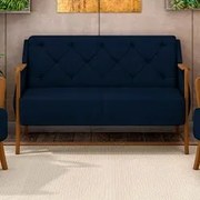 Poltrona Namoradeira 2 Lugares 135cm Capitonê Lapa M22 Veludo Azul Mar