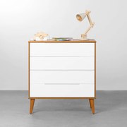 Cômoda Elfe 4 Gavetas com Pés Retrô Mel - Branco Fosco e Savana