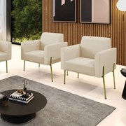 Poltrona Pé de Ferro Dourado Kit 2 para Sala Marisa Corino D03 - D'Rossi - Bege